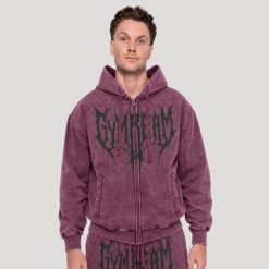Bluza męska fitness z kapturem i zamkiem Abyss. Czerwone bluzy sportowe męskie GYMBEAM, bez wzorów, z bawełny, klasyczne, bez kołnierzyka, bez ramiączek. Za 148.90 zł.