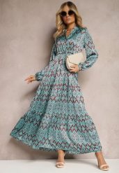 Niebieska Casualowa Sukienka ze Sznurkiem w Pasie i Falbanką Carmarie. Niebieskie sukienki damskie Renee, l, bez wzorów, z materiału, bez kołnierzyka, bez ramiączek, maxi. W wyprzedaży za 104.99 zł.