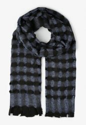 Granatowy Ażurowy Szalik z Bawełny i Wiskozy Goha. Niebieskie szaliki i kominy damskie Born2be, z aplikacjami, z bawełny. Za 49.99 zł.