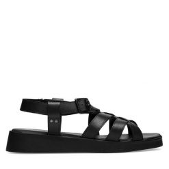 Sandały Lasocki. Czarne sandały damskie Lasocki, bez wzorów, bez obcasa, na płaskiej podeszwie. Za 119.99 zł.