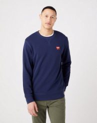 WRANGLER SIGN OFF CREW MĘSKA BLUZA KLASYCZNA LOGO NAVY W661HA114 112320286, XL. Niebieskie bluzy bez kaptura męskie Wrangler, m, z bawełny. Za 189.99 zł.