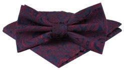Mucha Męska w Zestawie z Poszetką - Alties - Granat i Bordo, Paisley. Czerwone krawaty i muchy męskie Alties, bez wzorów, eleganckie. Za 65.00 zł.