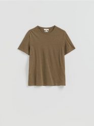 T-shirt regular z lnem - zielony. Zielone t-shirty męskie Reserved, l, bez wzorów, z dzianiny, bez kołnierzyka. Za 139.99 zł.