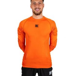 Pomarańczowa, długorękawa bielizna kompresyjna dla bramkarzy. Brązowa bielizna termoaktywna męska BKEEPER, l, bez wzorów, z elastanu. Za 313.50 zł.