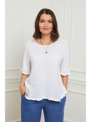 Curvy Lady Lniana koszulka w kolorze białym rozmiar: 48/50. Białe bluzki damskie Curvy Lady, bez wzorów, ze lnu, klasyczne, bez kołnierzyka, bez ramiączek. Za 127.35 zł.