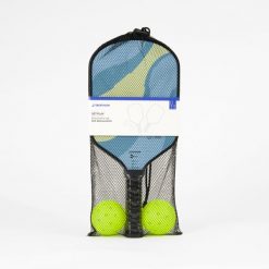 Zestaw do pickleballa Play 2 rakiety, 2 piłki i siateczkowa torba. Niebieskie torebki klasyczne damskie Decathlon, bez wzorów, z materiału, bez dodatków. Za 179.99 zł.