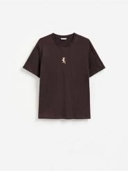 Bawełniany t-shirt regular - ciemnobrązowy. Brązowe t-shirty męskie Reserved, l, bez wzorów, z bawełny, bez kołnierzyka. Za 59.99 zł.