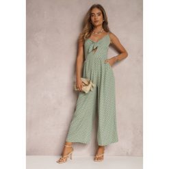 Miętowy Kombinezon Phaedrelaia. Zielone kombinezony damskie Renee, l, z aplikacjami, z tkaniny, eleganckie, bez kołnierzyka, bez ramiączek, długie. Za 84.99 zł.