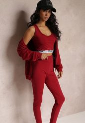 Czerwony 3-częściowy Komplet Legginsy z Gumką w Talii z Topem i Bluzą z Kapturem Lineta. Czerwone bluzy z kapturem damskie Renee, m, bez wzorów. Za 74.99 zł.