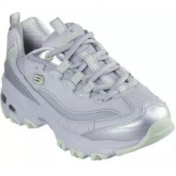 Buty do chodzenia damskie Skechers D'lites. Szare buty sportowe na co dzień damskie Skechers, bez wzorów, z materiału, trekkingowe, Skechers Sport. Za 348.00 zł.