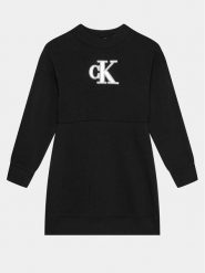 Calvin Klein Jeans Sukienka dzianinowa Metallic Monogram IG0IG02315 Czarny Regular Fit. Czarne spodnie dziewczęce Calvin Klein Jeans, z bawełny. Za 279.99 zł.