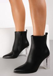 Czarne Botki Caedence. Czarne botki damskie Renee, na jesień, z materiału, eleganckie, ze szpiczastym noskiem, bez obcasa, na obcasie, bez zapięcia. Za 79.99 zł.