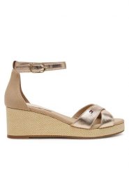 Tommy Hilfiger Sandały Flag Metallic Mid Wedge Espad FW0FW08810 Beżowy. Brązowe sandały damskie Tommy Hilfiger, bez wzorów, z materiału, bez obcasa, na koturnie. Za 239.99 zł.