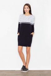 Szaro-Czarna Sukienka Pudełkowa Górą. Czarne sukienki damskie Figl, m, bez wzorów, z bawełny, bez kołnierzyka, bez ramiączek. Za 259.00 zł.