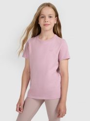 4F T-shirt oversize gładki dziewczęcy - różowy 140 (9-10 lat). Czerwone koszulki dziewczęce 4f, bez wzorów, z bawełny, bez ramiączek. Za 29.99 zł.