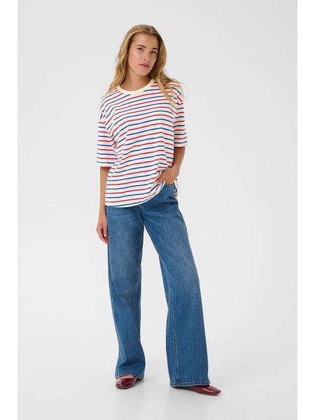 Kaffe Koszulka w kolorze biało-niebiesko-czerwonym rozmiar: XL. Białe bluzki damskie Kaffe, xl, bez wzorów, z bawełny, bez kołnierzyka. Za 60.99 zł.