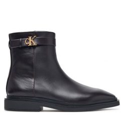 Botki Calvin Klein. Brązowe botki damskie CALVIN KLEIN, bez obcasa, na płaskiej podeszwie, bez zapięcia. Za 749.99 zł.