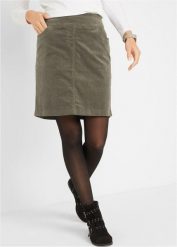 Spódnica sztruksowa z bawełny ze stretchem. Brązowe spódniczki damskie bonprix, bez wzorów, z bawełny, midi. Za 109.99 zł.
