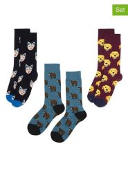 Happy Socks Skarpety (3 pary) w kolorze fioletowo-niebiesko-czarnym rozmiar: 41-46. Czarne skarpetki męskie Happy Socks, bez wzorów. Za 52.17 zł.