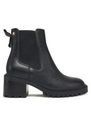 Tommy Hilfiger Botki Th Leather Chelsea Cleated Heel FW0FW08774 Czarny. Czarne botki damskie Tommy Hilfiger, ze skóry, bez obcasa, na słupku, bez zapięcia. Za 549.99 zł.