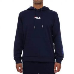 Bluza sportowa męska Fila Satria Hoody. Niebieskie bluzy z kapturem męskie Fila, m, z materiału. Za 129.00 zł.