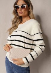 Biało-Czarny Sweter z Wiskozą z Elastycznego Materiału w Paski Nevenaia. Białe swetry klasyczne damskie Renee, na zimę, z wiskozy, bez kołnierzyka. Za 84.99 zł.