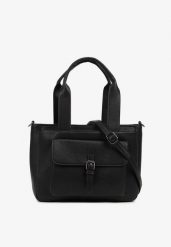 Czarna Torebka Typu Shopper z Klamerką i Dodatkowym Paskiem Crossbody Kolarienna. Czarne shopper bag damskie Renee, bez wzorów, z jeansu, bez dodatków. Za 79.99 zł.