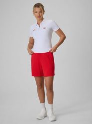 4F Spodenki kibica damskie - czerwone XS. Czerwone szorty damskie 4f, bez wzorów, z dresówki. Za 129.99 zł.