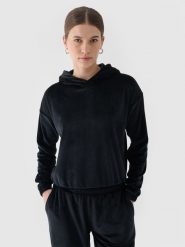 4F Bluza dresowa z weluru nierozpinana z kapturem damska - czarna L. Czarne bluzy sportowe damskie 4f, l, z dresówki. W wyprzedaży za 59.99 zł.