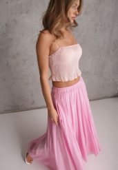 Różowa Rozkloszowana Spódnica z Bawełny w Stylu Preppy Petrra. Czerwone spódniczki damskie Renee, bez wzorów, z bawełny, maxi, dopasowane. Za 149.99 zł.