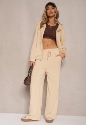 Beżowy Luźny Komplet Dresowy Szerokie Spodnie i Bluza z Kapturem Gossame. Brązowe bluzy z kapturem damskie Renee, m, z dresówki. Za 74.99 zł.