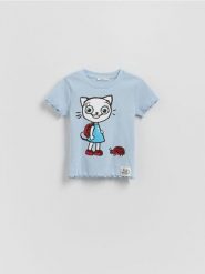 Bawełniany t-shirt Kicia Kocia - jasnoniebieski. Niebieskie koszulki dziewczęce Reserved, m, bez wzorów, z bawełny, bez ramiączek. Za 39.99 zł.