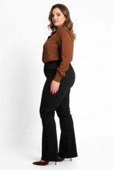 Eleganckie czarne spodnie dzwony Jeangaliny10 PLUS SIZE XXL OVERSIZE JESIEŃ. Czarne spodnie materiałowe damskie Moda Size Plus Iwanek, bez wzorów, z bawełny, eleganckie, z podwyższonym stanem, plus size. Za 199.90 zł.