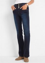 Modelujące jeansy, krój bootcut, high waist. Niebieskie jeansy damskie bonprix, z podwyższonym stanem. Za 199.99 zł.