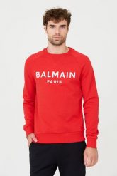 BALMAIN Czerwona bluza Printed Sweatshirt. Czerwone bluzy bez kaptura męskie Balmain, m. W wyprzedaży za 1,999.99 zł.
