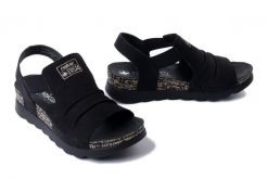 RIEKER 64463-01 black, sandały damskie. Czarne sandały damskie Rieker, bez wzorów, bez obcasa, na koturnie. Za 255.92 zł.