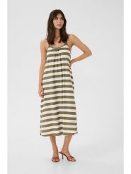 CULTURE Sukienka w kolorze kremowo-oliwkowym rozmiar: XL. Brązowe sukienki damskie Culture, na co dzień, xl, bez wzorów, z bawełny, bez kołnierzyka, bez ramiączek, maxi, proste. Za 86.99 zł.