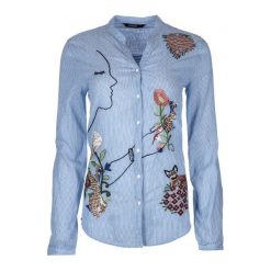 Desigual koszula damska S niebieski. Niebieskie koszule damskie Desigual, s, bez wzorów, z bawełny, bez kołnierzyka, bez ramiączek. W wyprzedaży za 314.00 zł.