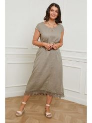 Curvy Lady Lniana sukienka w kolorze szarobrązowym rozmiar: 44/46. Brązowe sukienki damskie Curvy Lady, na co dzień, bez wzorów, z koronki, klasyczne, bez kołnierzyka, bez ramiączek, maxi, proste. Za 158.47 zł.