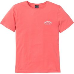 T-shirt z nadrukiem na plecach Slim Fit bonprix koralowy. Czerwone t-shirty męskie bonprix, m, bez wzorów, bez kołnierzyka. Za 24.99 zł.