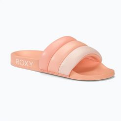 Klapki damskie ROXY Puff It. Brązowe klapki damskie Roxy, bez wzorów, bez obcasa. Za 129.99 zł.