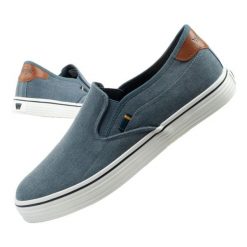 Buty sportowe trampki męskie Wrangler Calypso Slip-On. Niebieskie trampki i tenisówki męskie Wrangler, bez wzorów, bez zapięcia. Za 169.00 zł.