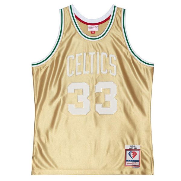 Koszulka Boston Celtics Swingman 1985/86. Żółte bluzki damskie Mitchell & Ness, bez wzorów, sportowe, bez kołnierzyka, bez ramiączek. Za 609.50 zł.
