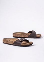 Birkenstock Madrid BS Klapki damskie. Brązowe klapki damskie Birkenstock, bez wzorów, bez obcasa. Za 249.99 zł.