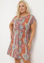 Czerwono-Beżowa Wiskozowa Sukienka w Stylu Boho o Pudełkowym Kroju z Materiałowym Paskiem Neteri. Czerwone sukienki damskie Born2be, na co dzień, xl, bez wzorów, z materiału, boho, bez kołnierzyka, bez ramiączek, midi. W wyprzedaży za 43.99 zł.