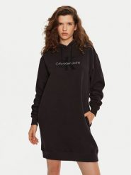 Calvin Klein Jeans Sukienka dzianinowa Chenille J20J224685 Czarny Relaxed Fit. Czarne sukienki damskie Calvin Klein Jeans, xs, bez wzorów, z bawełny, bez kołnierzyka, bez ramiączek. Za 329.99 zł.