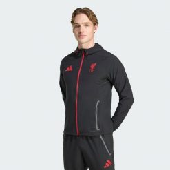 Bluza Liverpool FC Tiro 25 Competition Vis Tech Travel. Czarne bluzy z kapturem męskie Adidas, l, z elastanu. Za 339.00 zł.