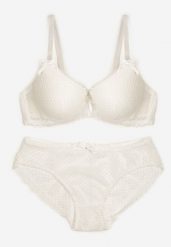 Jasnobeżowy Komplet z Koronki Regulowany Biustonosz Full Cup oraz Majtki Figi Irialynne. Brązowe figi damskie Renee, s, z aplikacjami, z koronki. Za 29.99 zł.