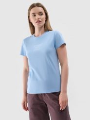 4F T-shirt slim z nadrukiem damski - niebieski S. Niebieskie t-shirty damskie 4f, s, bez wzorów, z dzianiny, bez kołnierzyka. Za 29.99 zł.