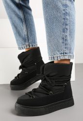 Czarne Śniegowce na Grubej Podeszwie Ozdobione Wiązaniem Izalenna. Czarne śniegowce damskie Born2be, z futra. Za 99.99 zł.